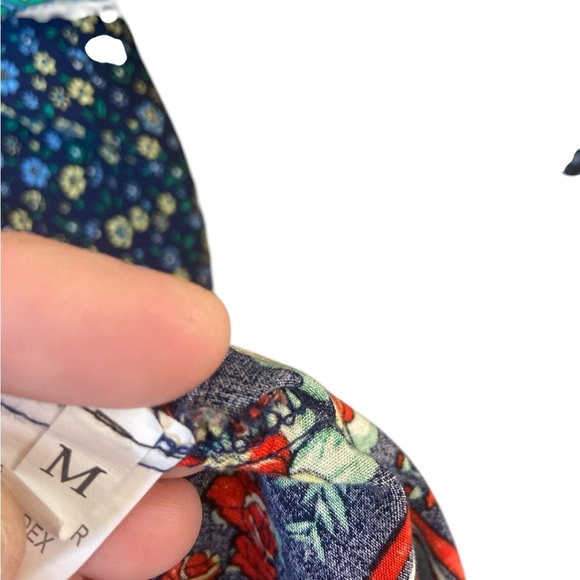 Blue Floral V-Neck Short Sleeve Dress Medium - Picture 11 of 14